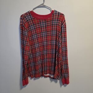 Mens Red Plaid Long Sleeve Pajama Shirt